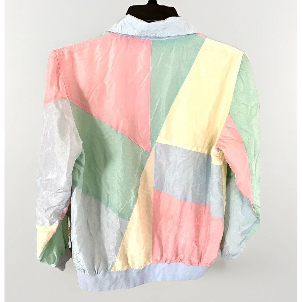 Vintage 90s Silk Windbreaker Jacket Pastel Colorblock Blair S Lightweight - Picture 3 of 5